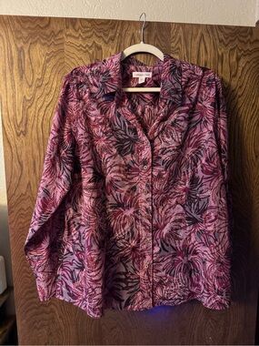 Coldwater Creek Purple and Burgundy Patterned Blouse